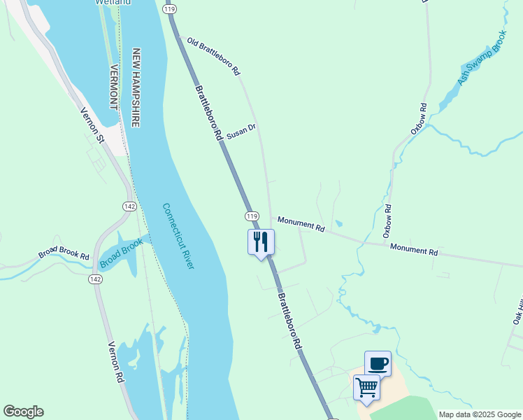 map of restaurants, bars, coffee shops, grocery stores, and more near 35 Old Brattleboro Road in Hinsdale