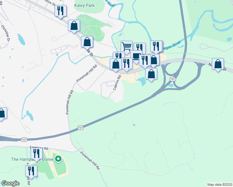 map of restaurants, bars, coffee shops, grocery stores, and more near 29 Capron Road in Milford