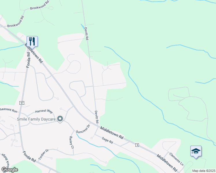 map of restaurants, bars, coffee shops, grocery stores, and more near 10 James Drive in Waterford