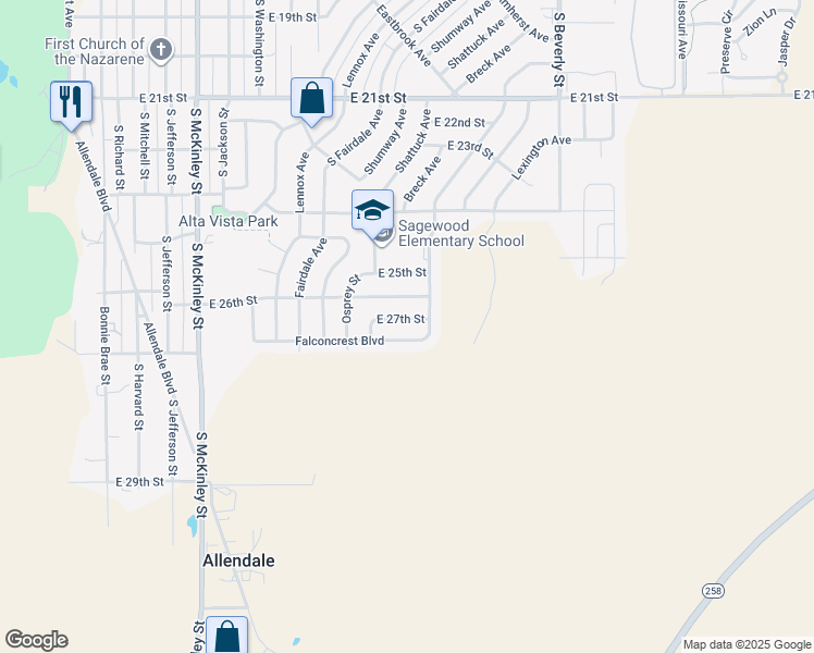 map of restaurants, bars, coffee shops, grocery stores, and more near 1731 East 26th Street in Casper