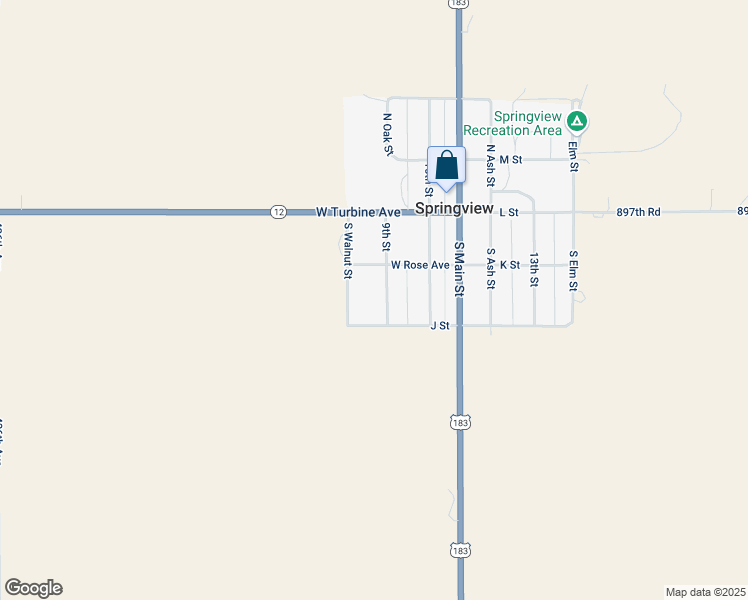 map of restaurants, bars, coffee shops, grocery stores, and more near South Walnut Street in Springview