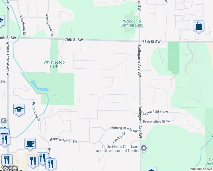 map of restaurants, bars, coffee shops, grocery stores, and more near 7857 Chelmsford Drive in Byron Center
