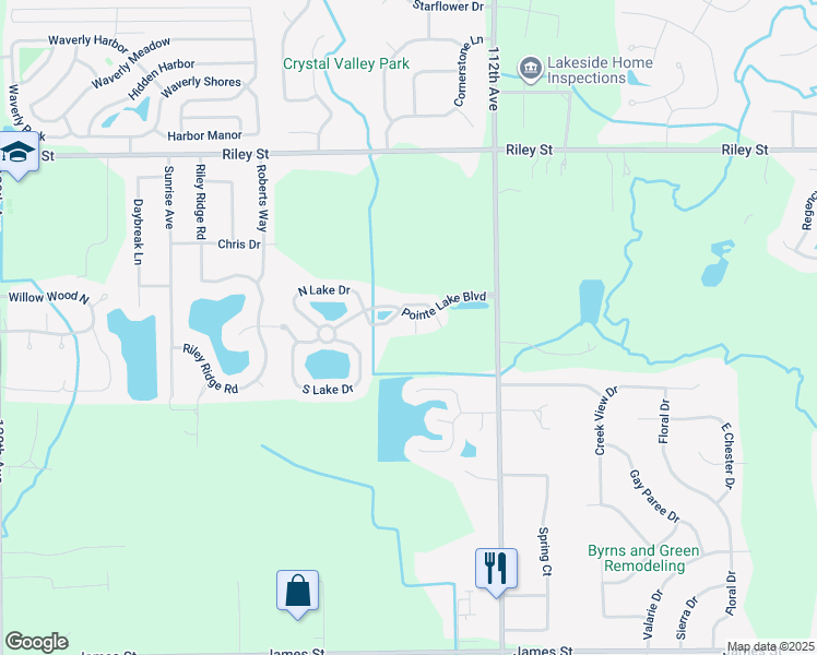 map of restaurants, bars, coffee shops, grocery stores, and more near 11400 Pointe Lake Boulevard in Holland