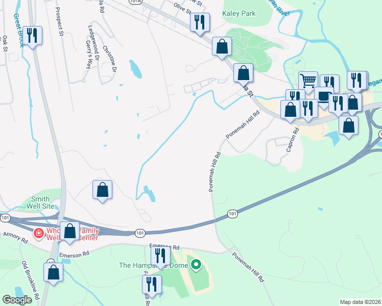 map of restaurants, bars, coffee shops, grocery stores, and more near 63 Ponemah Hill Road in Milford