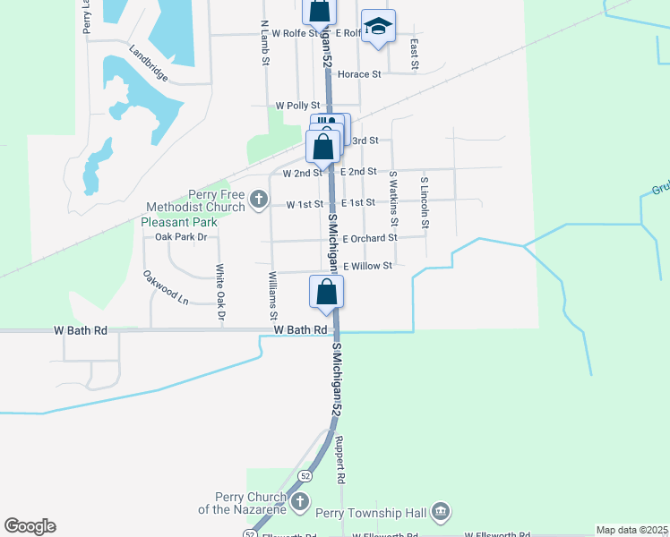 map of restaurants, bars, coffee shops, grocery stores, and more near 324 South Main Street in Perry