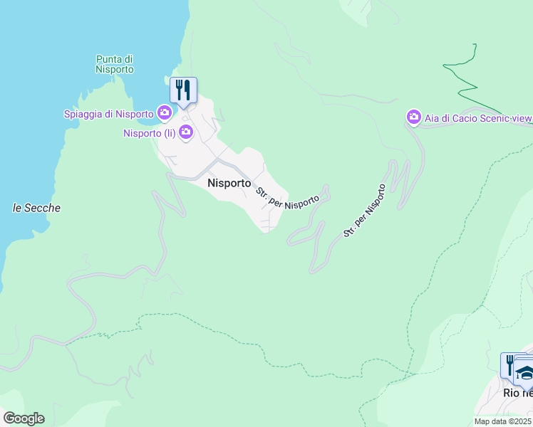 map of restaurants, bars, coffee shops, grocery stores, and more near 35 Strada per Nisporto in Nisporto