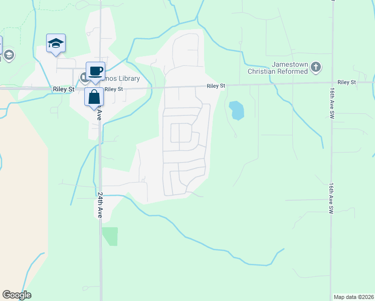 map of restaurants, bars, coffee shops, grocery stores, and more near 2150 Riley Street in Hudsonville