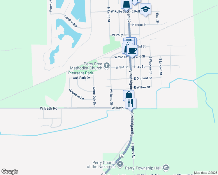 map of restaurants, bars, coffee shops, grocery stores, and more near 360 Williams Street in Perry