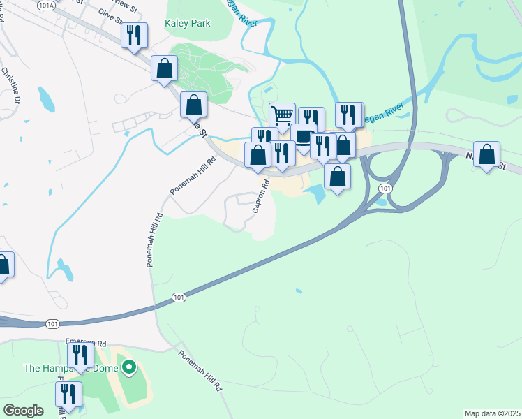 map of restaurants, bars, coffee shops, grocery stores, and more near 14 Capron Road in Milford