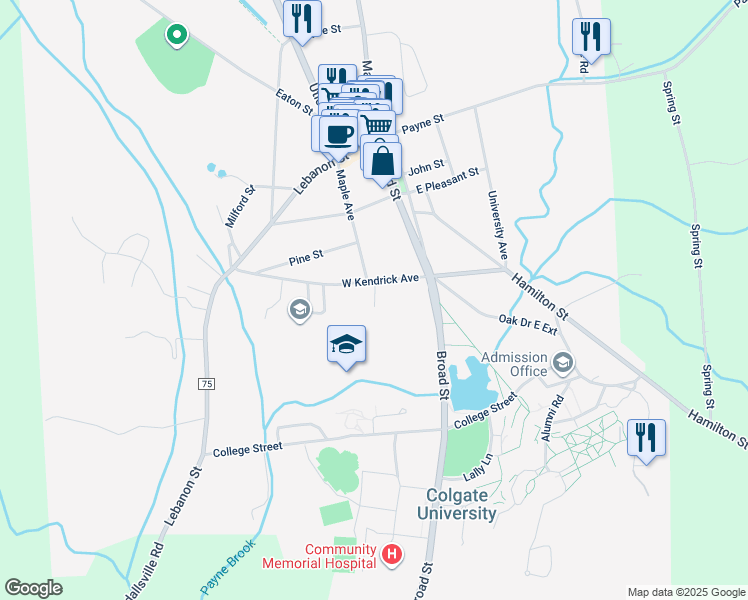 map of restaurants, bars, coffee shops, grocery stores, and more near 21-23 West Kendrick Avenue in Hamilton
