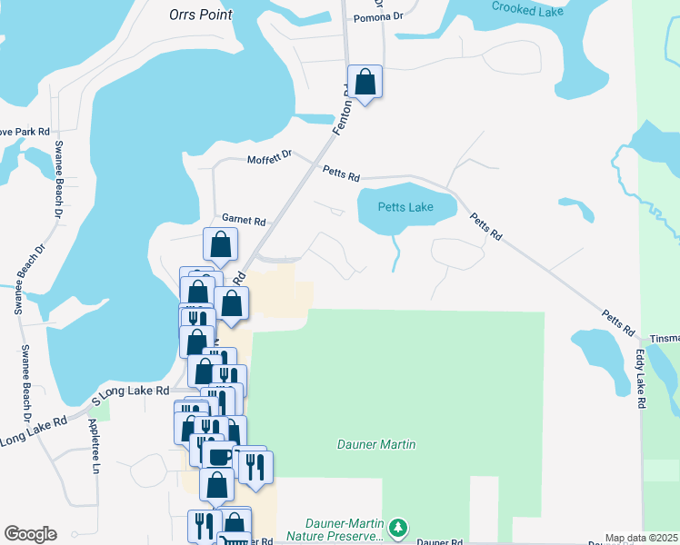 map of restaurants, bars, coffee shops, grocery stores, and more near 1500 North Towne Commons Boulevard in Fenton