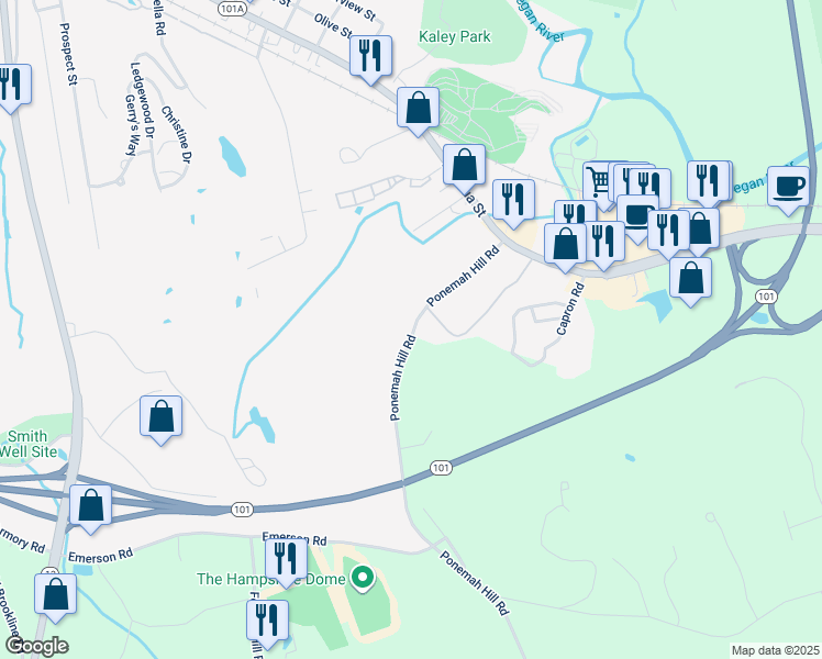map of restaurants, bars, coffee shops, grocery stores, and more near 63 Ponemah Hill Road in Milford