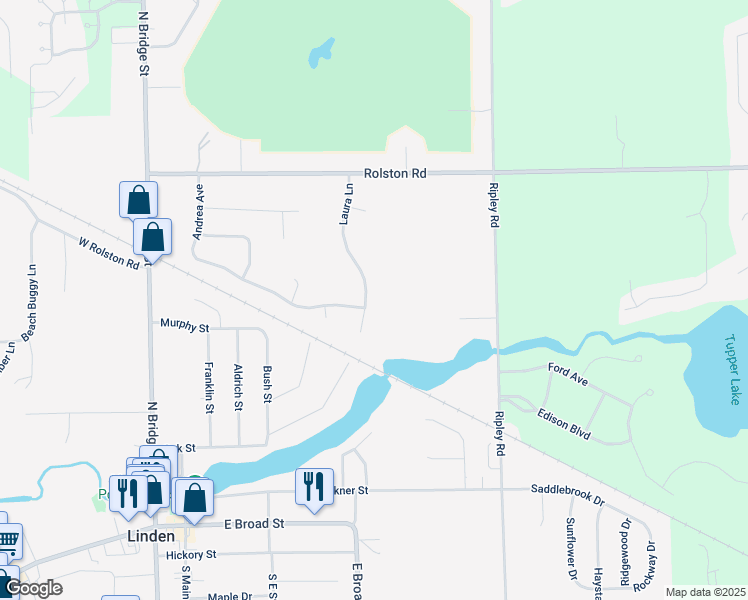 map of restaurants, bars, coffee shops, grocery stores, and more near 237 Laura Lane in Linden