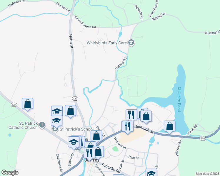 map of restaurants, bars, coffee shops, grocery stores, and more near 79 Nutting Road in Jaffrey