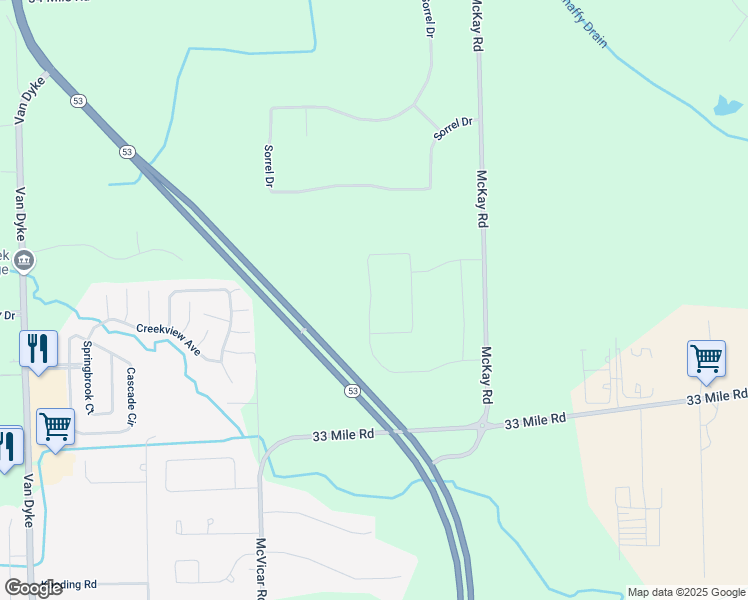 map of restaurants, bars, coffee shops, grocery stores, and more near 71654 Sarah Drive in Macomb County