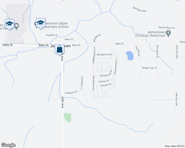 map of restaurants, bars, coffee shops, grocery stores, and more near 2154 Rockwood Drive in Hudsonville