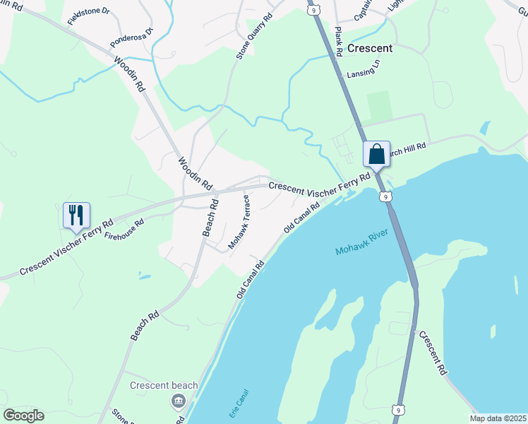 map of restaurants, bars, coffee shops, grocery stores, and more near 1400 Crescent Vischer Ferry Road in Saratoga County
