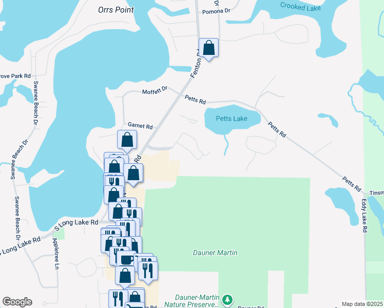 map of restaurants, bars, coffee shops, grocery stores, and more near 1500 North Towne Commons Boulevard in Fenton