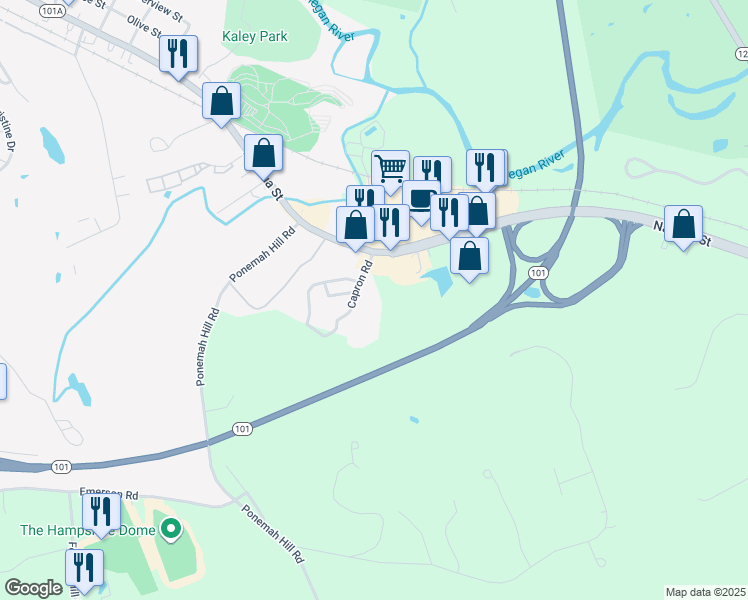 map of restaurants, bars, coffee shops, grocery stores, and more near 14 Capron Road in Milford