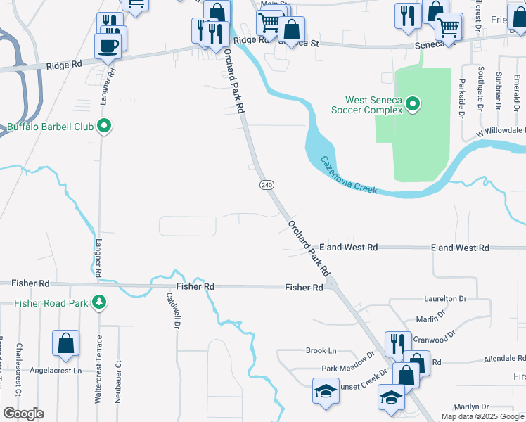 map of restaurants, bars, coffee shops, grocery stores, and more near 28 Elmsford Drive in Buffalo