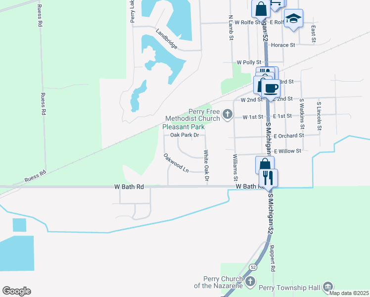 map of restaurants, bars, coffee shops, grocery stores, and more near 324 Scarlett Oak Lane in Perry