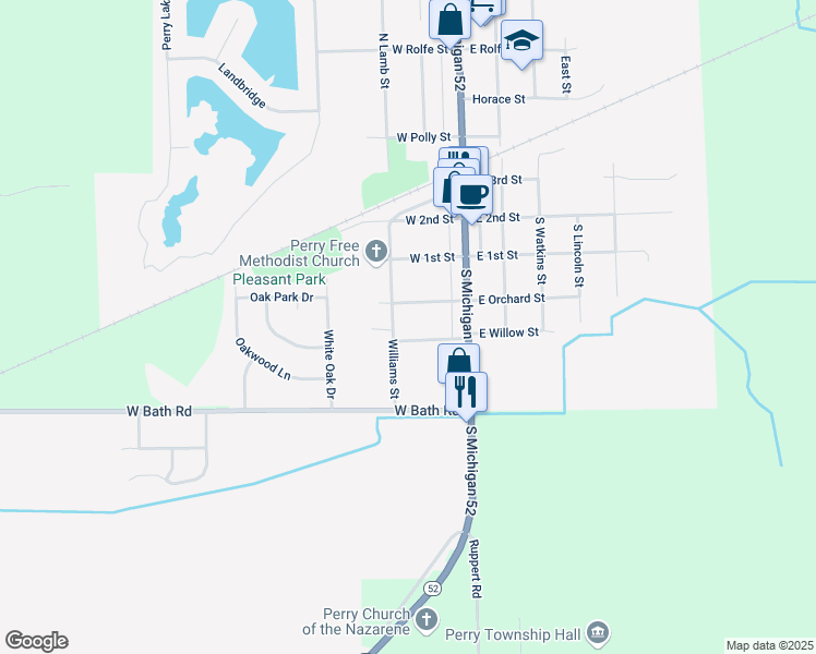 map of restaurants, bars, coffee shops, grocery stores, and more near 360 Williams Street in Perry