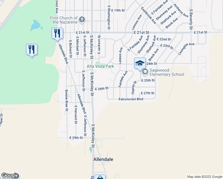 map of restaurants, bars, coffee shops, grocery stores, and more near 2610 Lennox Avenue in Casper