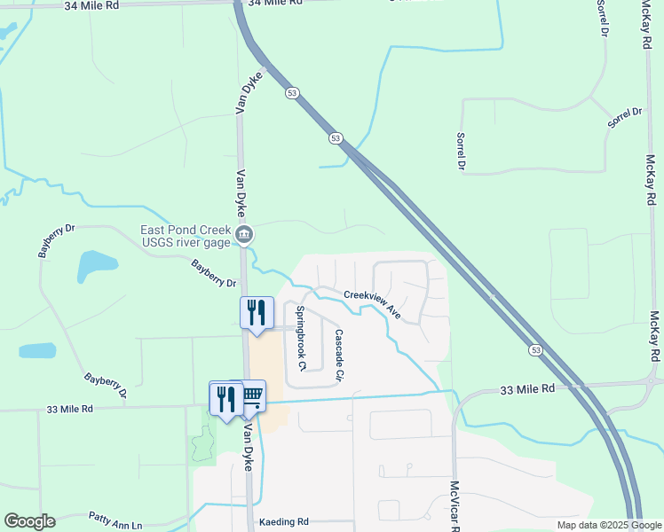 map of restaurants, bars, coffee shops, grocery stores, and more near 71683 Heather Court in Macomb County