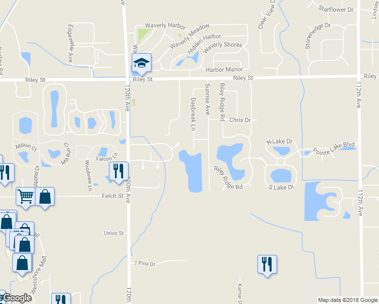 map of restaurants, bars, coffee shops, grocery stores, and more near 2965 Daybreak Lane in Holland