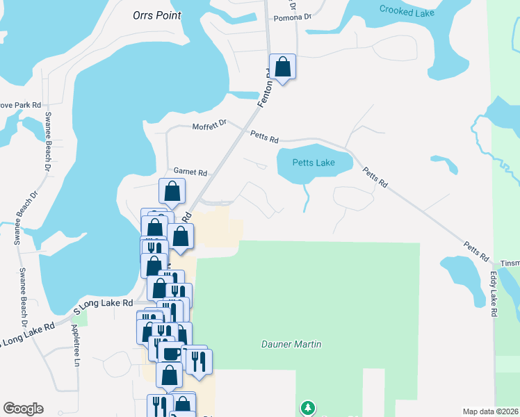 map of restaurants, bars, coffee shops, grocery stores, and more near 1500 North Towne Commons Boulevard in Fenton