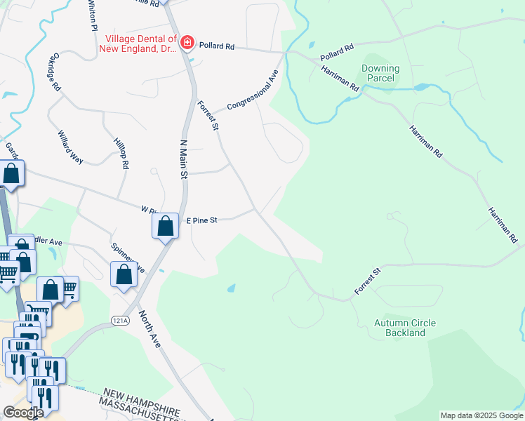 map of restaurants, bars, coffee shops, grocery stores, and more near 3 Buttonwood Farm Road in Plaistow