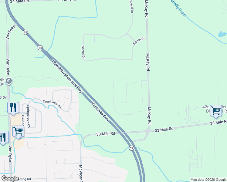 map of restaurants, bars, coffee shops, grocery stores, and more near 71654 Sarah Drive in Macomb County