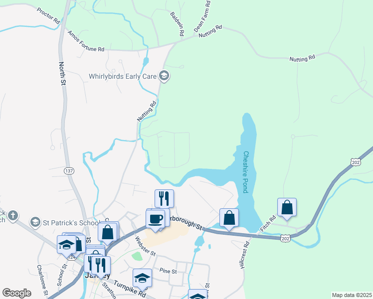 map of restaurants, bars, coffee shops, grocery stores, and more near 14 Jennifer Lane in Jaffrey