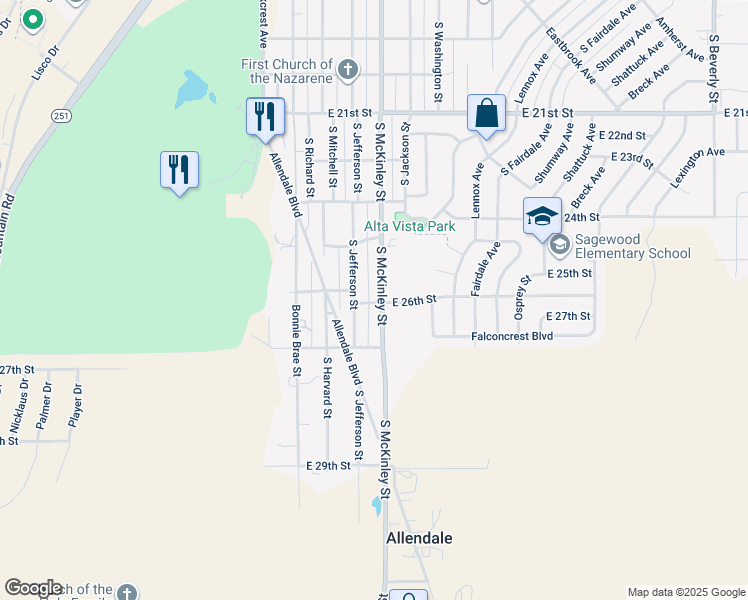 map of restaurants, bars, coffee shops, grocery stores, and more near 2610 South McKinley Street in Casper