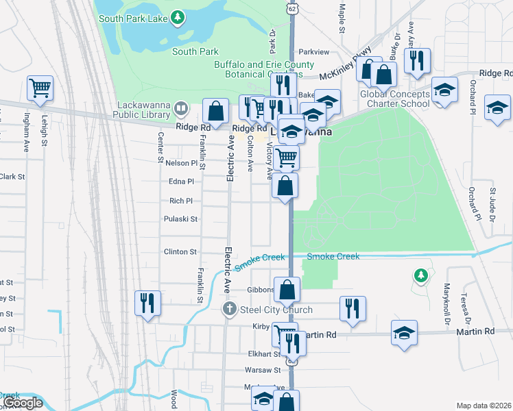 map of restaurants, bars, coffee shops, grocery stores, and more near 128 Colton Avenue in Buffalo
