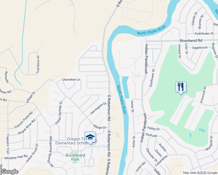 map of restaurants, bars, coffee shops, grocery stores, and more near 2805 South Robertson Road in Casper