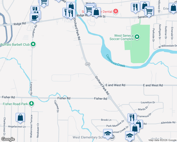 map of restaurants, bars, coffee shops, grocery stores, and more near 28 Elmsford Drive in Buffalo
