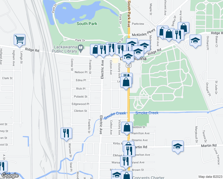 map of restaurants, bars, coffee shops, grocery stores, and more near 39 Maple Grove Avenue in Buffalo