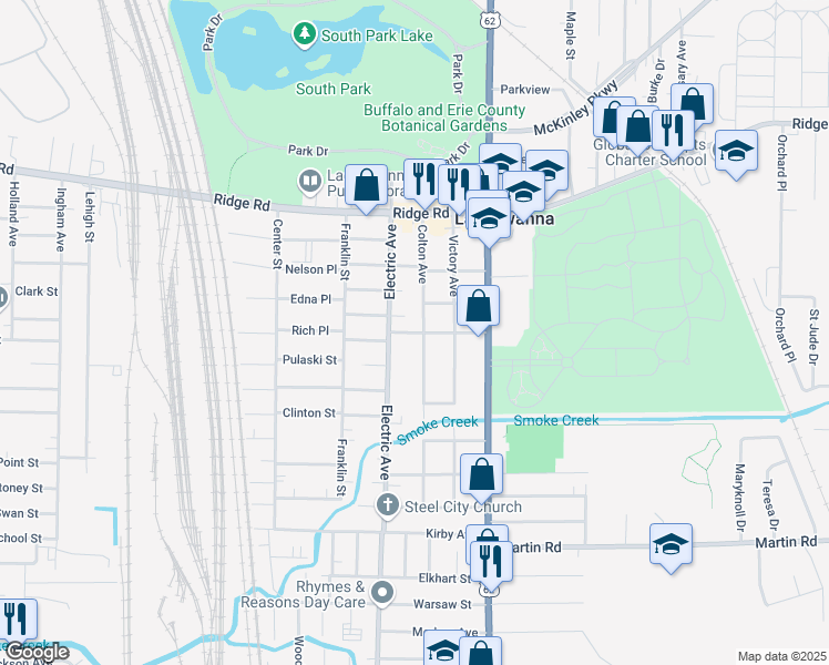 map of restaurants, bars, coffee shops, grocery stores, and more near 26 Maple Grove Avenue in Lackawanna