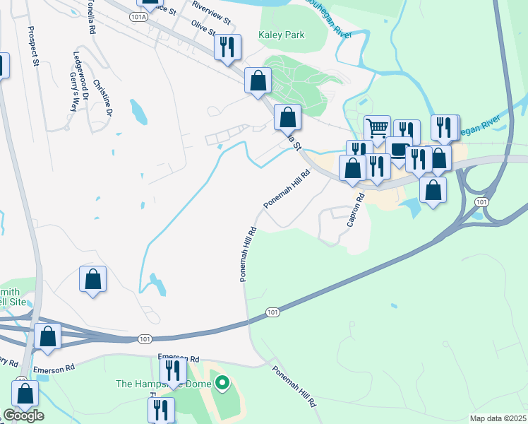 map of restaurants, bars, coffee shops, grocery stores, and more near 59 Ponemah Hill Road in Milford