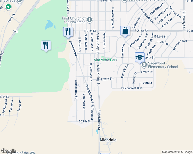 map of restaurants, bars, coffee shops, grocery stores, and more near 2580 South McKinley Street in Casper