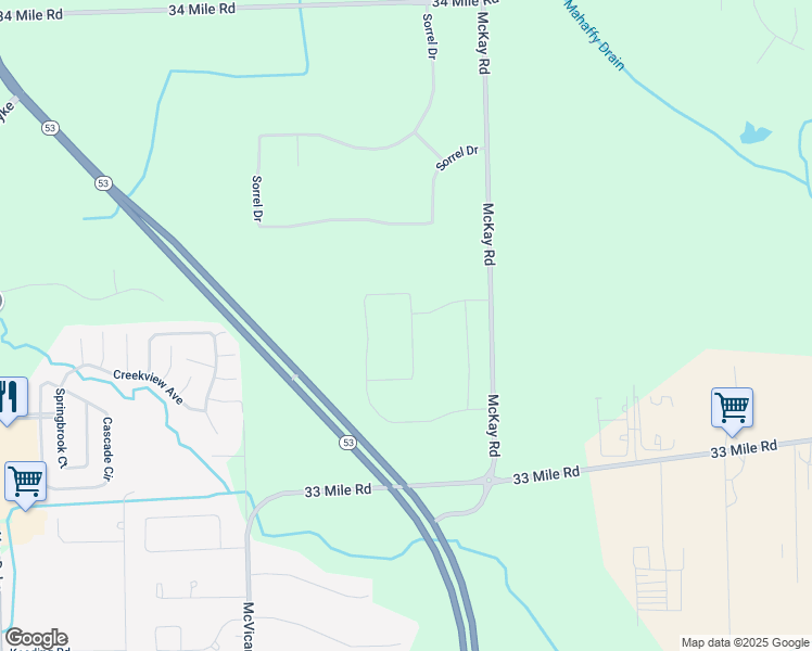map of restaurants, bars, coffee shops, grocery stores, and more near 71621 Dolores Drive in Macomb County