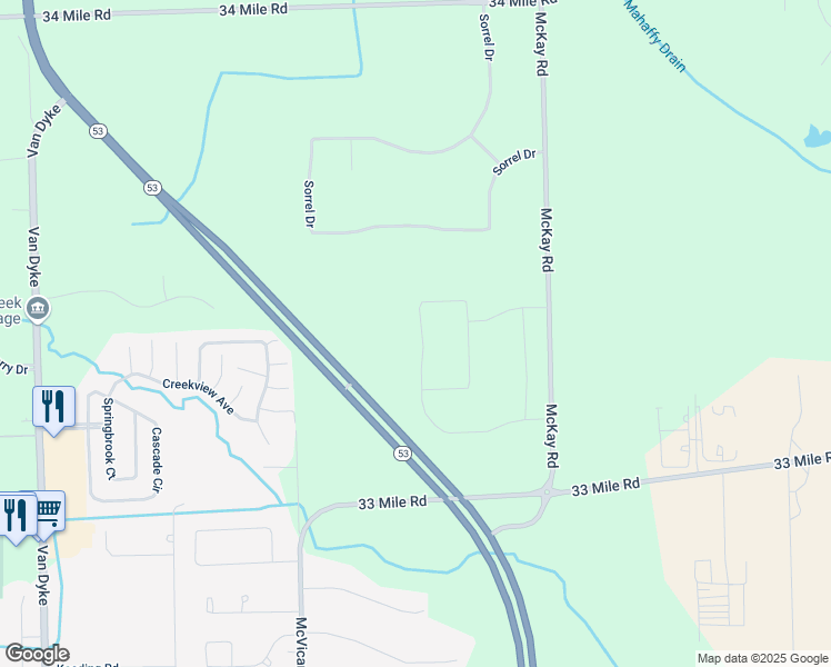 map of restaurants, bars, coffee shops, grocery stores, and more near 71654 Sarah Drive in Macomb County