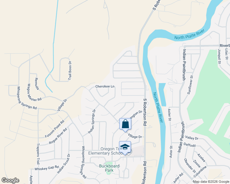 map of restaurants, bars, coffee shops, grocery stores, and more near 2814 Cherokee Lane in Casper