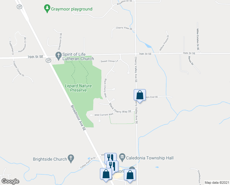 map of restaurants, bars, coffee shops, grocery stores, and more near 6260 Red Ash Court in Caledonia