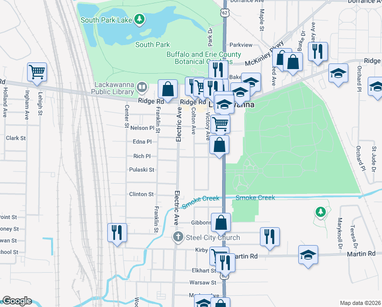 map of restaurants, bars, coffee shops, grocery stores, and more near 111 Colton Avenue in Buffalo