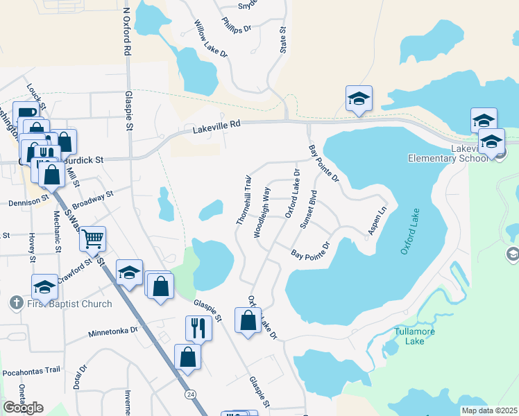 map of restaurants, bars, coffee shops, grocery stores, and more near 751 Woodleigh Way in Oakland County