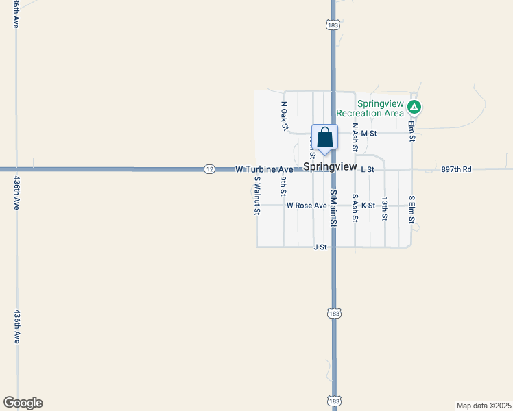 map of restaurants, bars, coffee shops, grocery stores, and more near South Walnut Street in Springview