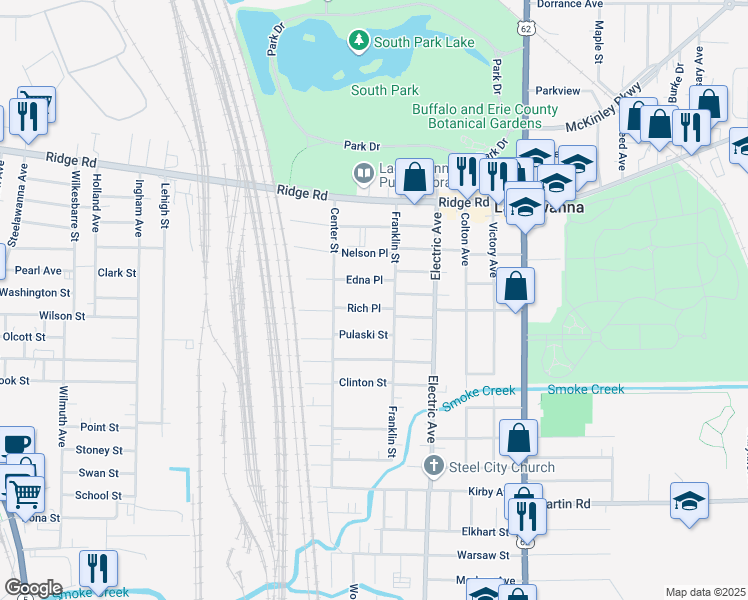 map of restaurants, bars, coffee shops, grocery stores, and more near 44 Rich Place in Buffalo