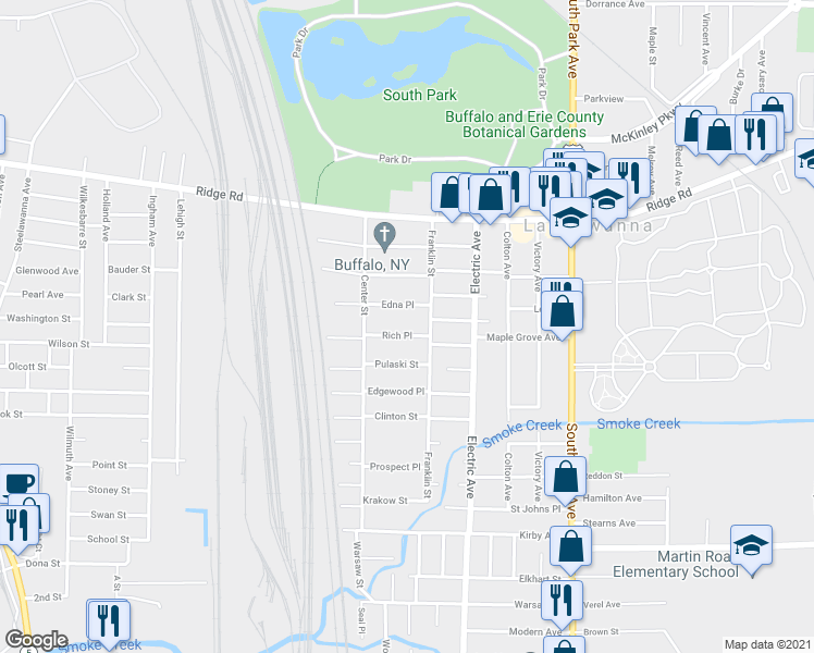map of restaurants, bars, coffee shops, grocery stores, and more near 31 Rich Place in Buffalo